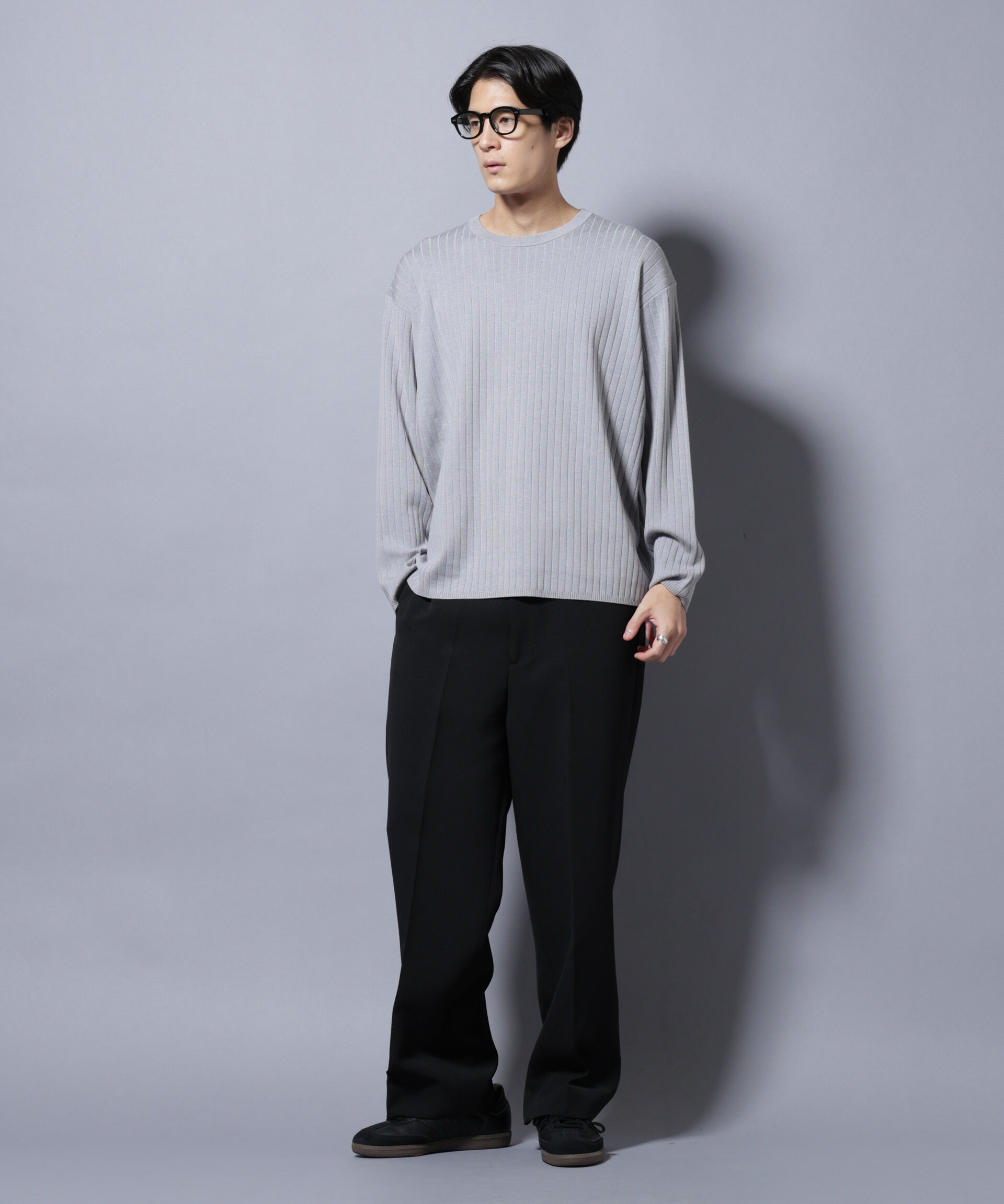 nano･universe「CICA&UVカット リブニットクルーネック」|ニット・セーター|