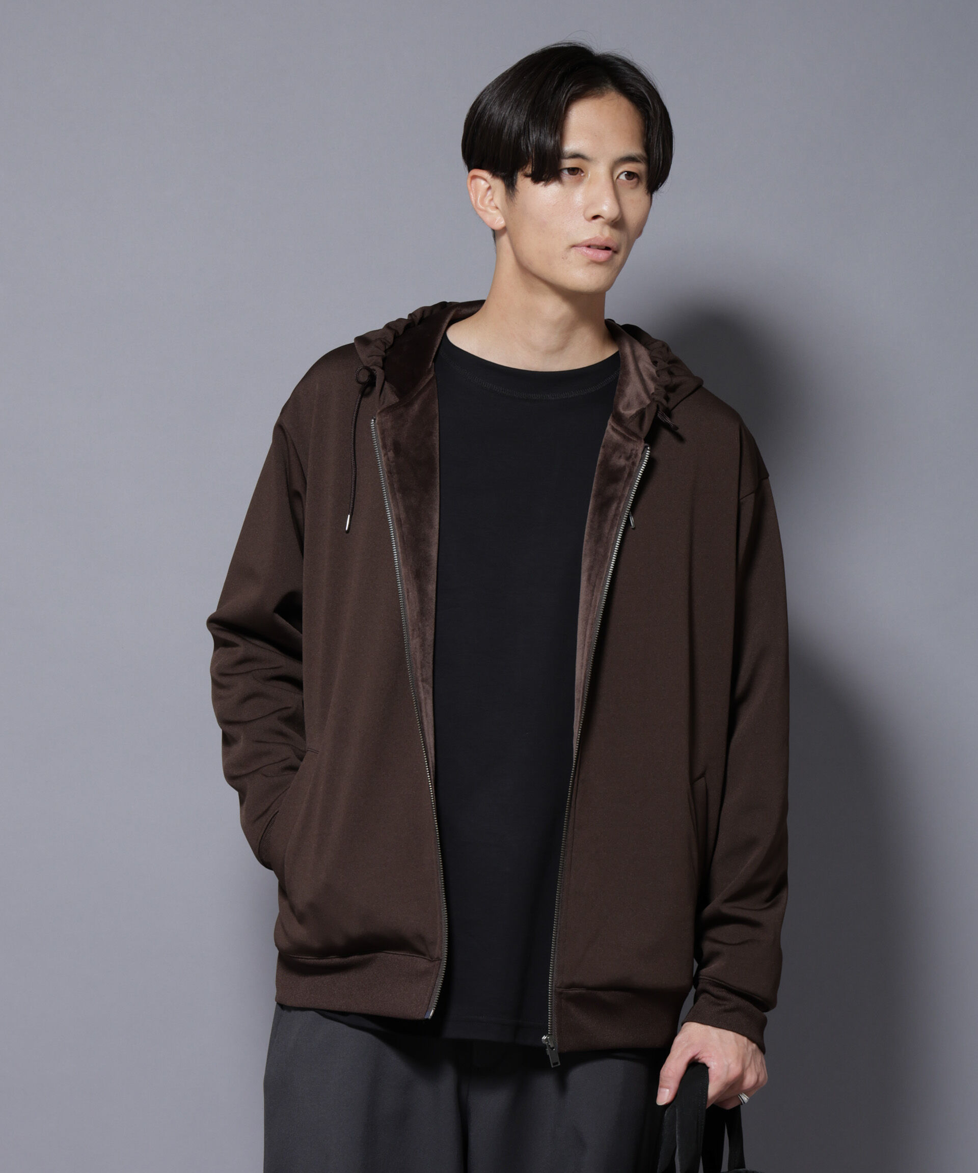 nano･universe「｢MC｣coveross(R) フリースボンディングジップアップパーカー」|Tシャツ・カットソー|ブラウン