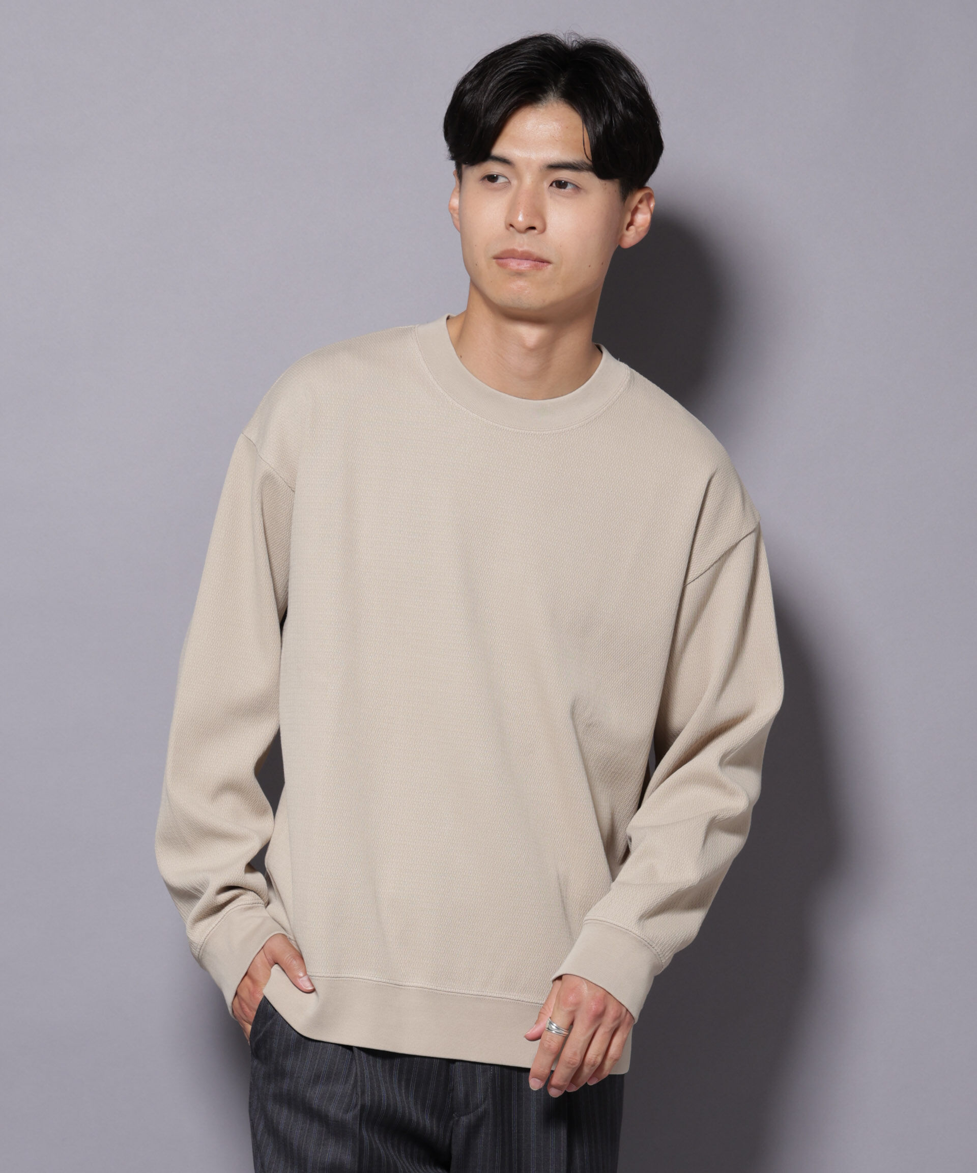 nano･universe「コットンガーメントダイサーマルクルーネックプルオーバー」|Tシャツ・カットソー|ベージュ