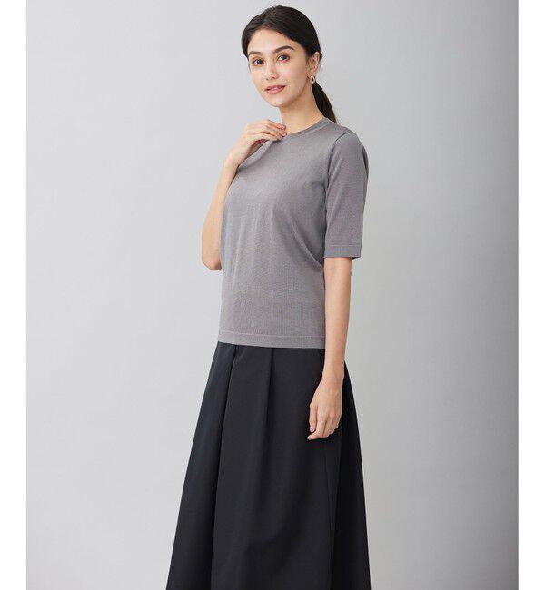 自由区「【アンサンブル対応・洗える】シャインハイゲージ5分袖 ニット」|ニット・セーター|