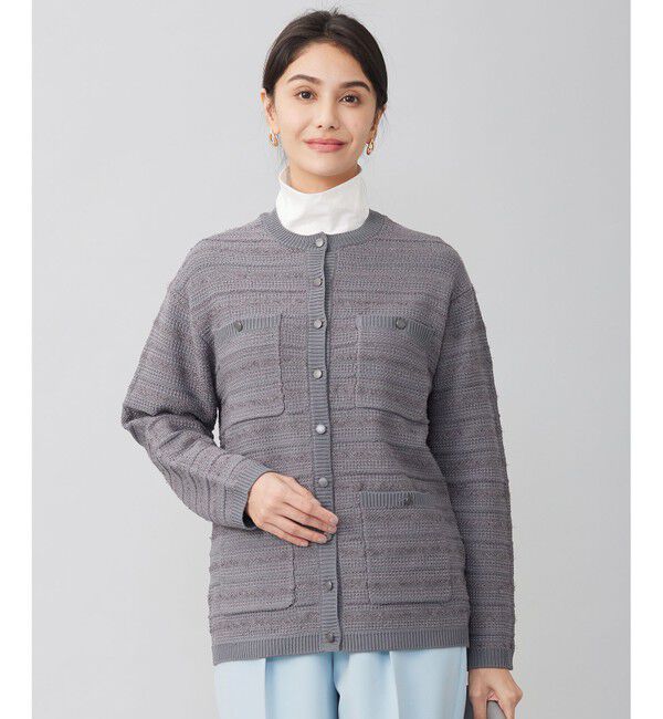 自由区「【WEB限定カラーあり・洗える】テクスチャーコットンブレンドニット アウター」|カーディガン|グレー