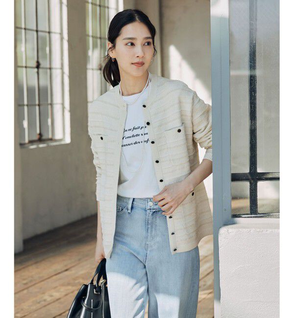 自由区「【WEB限定カラーあり・洗える】テクスチャーコットンブレンドニット アウター」|カーディガン|