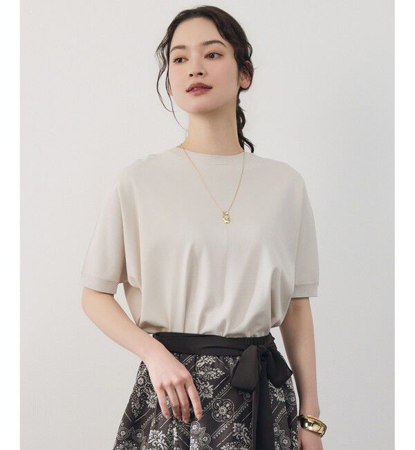 自由区「【前後着用可能】クレープストレッチドルマンスリーブ ニット」|ニット・セーター|ベージュ