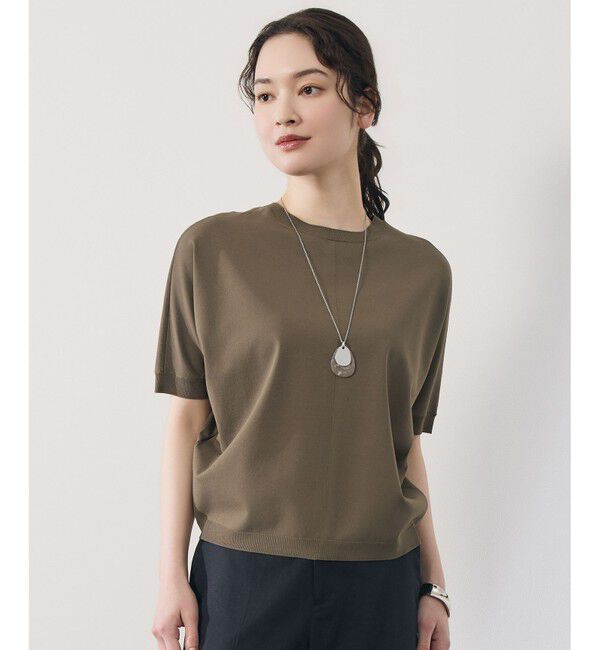 自由区「【前後着用可能】クレープストレッチドルマンスリーブ ニット」|ニット・セーター|カーキ