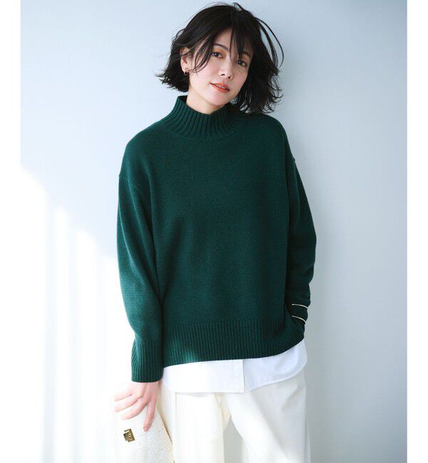 23区「【洗える】カシミヤブレンド ハイネック ニット」|ニット・セーター|グリーン系