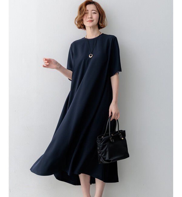 23区「ストレッチジョーゼット フレアワンピース」|ワンピース|ネイビー系