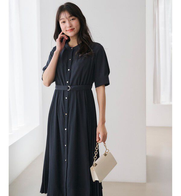 ANY SIS「【洗える】サイドプリーツフレア ワンピース」|ワンピース|ネイビー