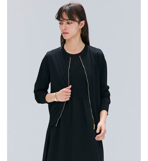 BEIGE,「【洗える】NADIA / レザーラインジップカーディガン」|ニット・セーター|Black