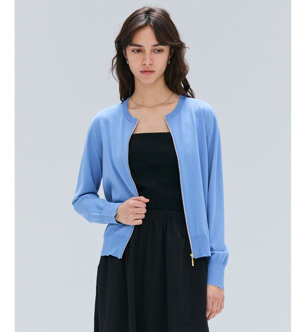 BEIGE,「【洗える】NADIA / レザーラインジップカーディガン」|ニット・セーター|Sky