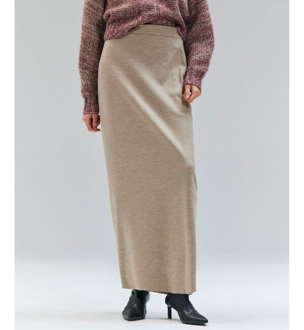 BEIGE,「【VERY NaVY12月号掲載】MONTAIGNE / イージーウエストウールロングスカート」|スカート|Taupe