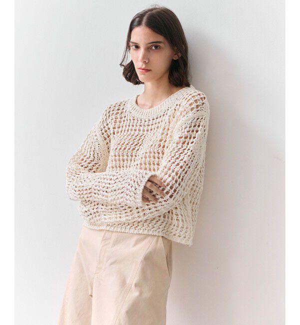 BEIGE,「UVITE / コットンメッシュクロップドニット」|ニット・セーター|Ecru