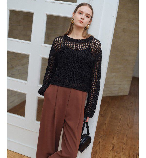 BEIGE,「UVITE / コットンメッシュクロップドニット」|ニット・セーター|Black