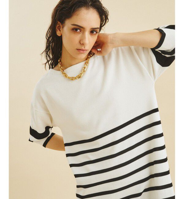  「ボーダーニットロングワンピース」|ワンピース|ホワイト