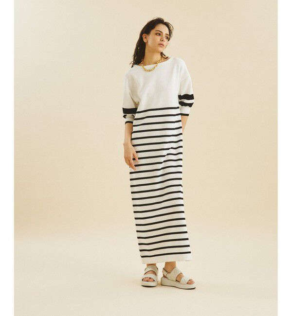  「ボーダーニットロングワンピース」|ワンピース|
