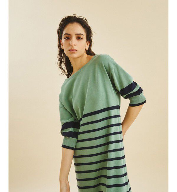  「ボーダーニットロングワンピース」|ワンピース|