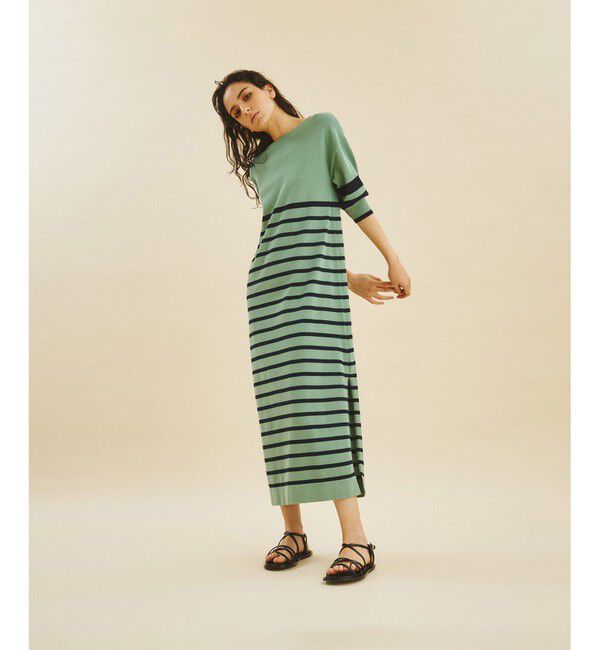  「ボーダーニットロングワンピース」|ワンピース|