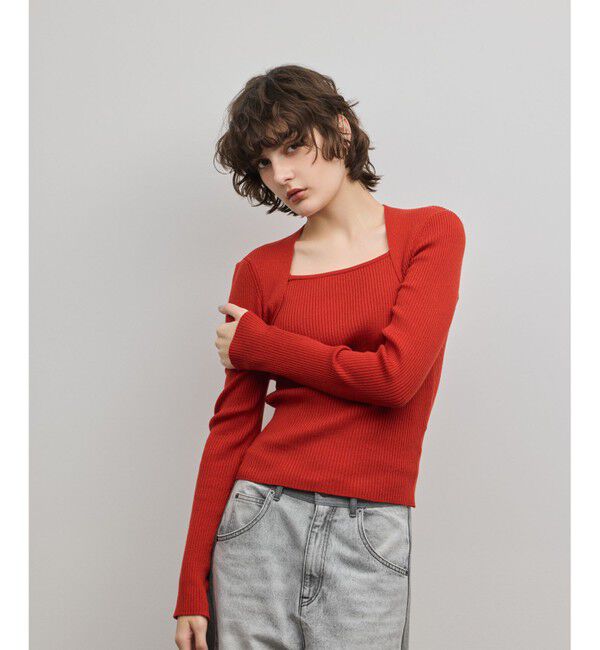 GRACE CONTINENTAL「スクエアリブニットトップ」|ニット・セーター|レッド