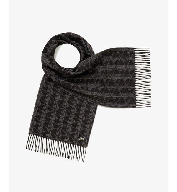 LACOSTE「サスティナブルモノグラムジャカードマフラー」|マフラー|ブラック