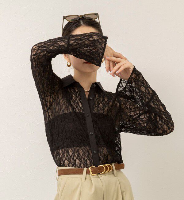 【MAQWEL/マクウェル】ウォッシャブルストレッチレースシャツ