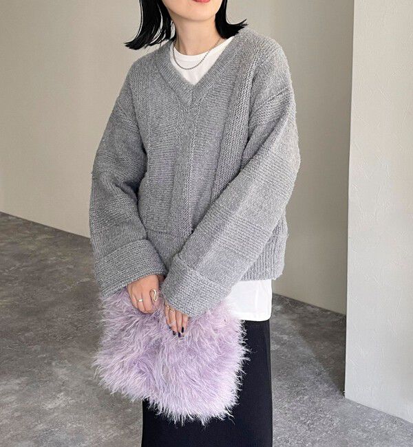 fredy emue「ブークレニットVネックプルオーバー」|ニット・セーター|グレー