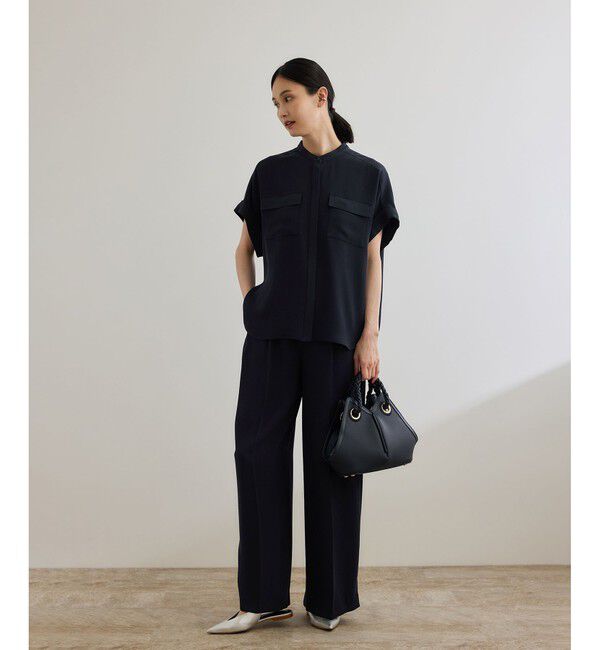 ROPE「【洗える・カセット服】バックサテンフラップブラウス/お仕事・通勤・セットアップ対応【ドラマ着用】」|シャツ・ブラウス|