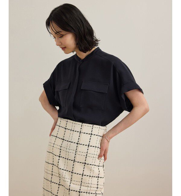 ROPE「【洗える・カセット服】バックサテンフラップブラウス/お仕事・通勤・セットアップ対応【ドラマ着用】」|シャツ・ブラウス|