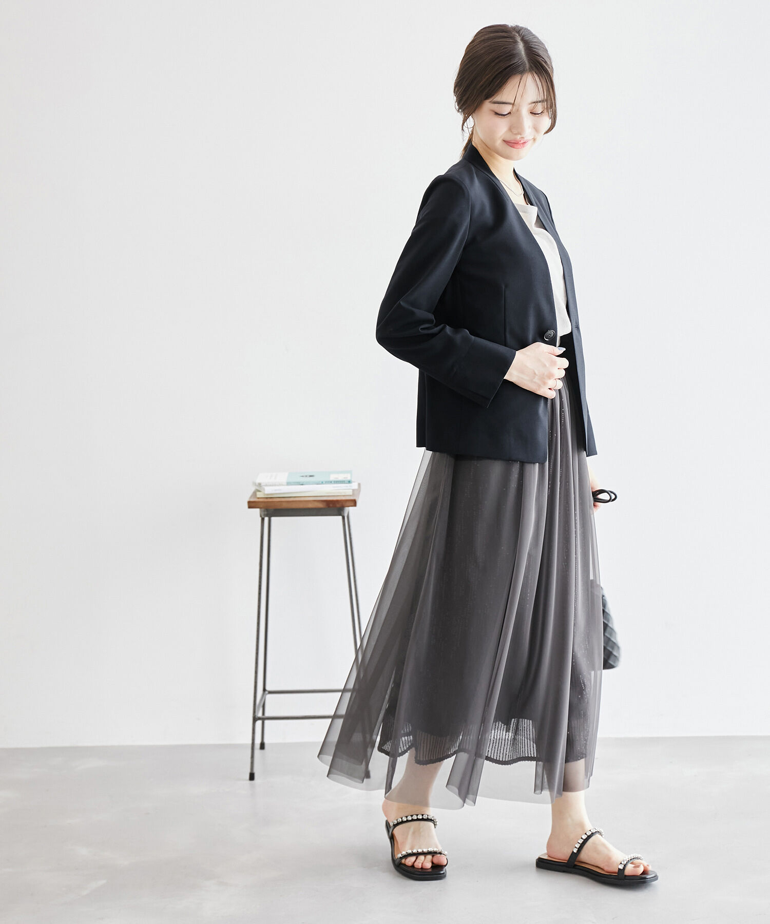 Rope&rsquo;Picnic「リネンライクノーラペルジャケット/セットアップ対応・UVケア」|ノーカラージャケット|