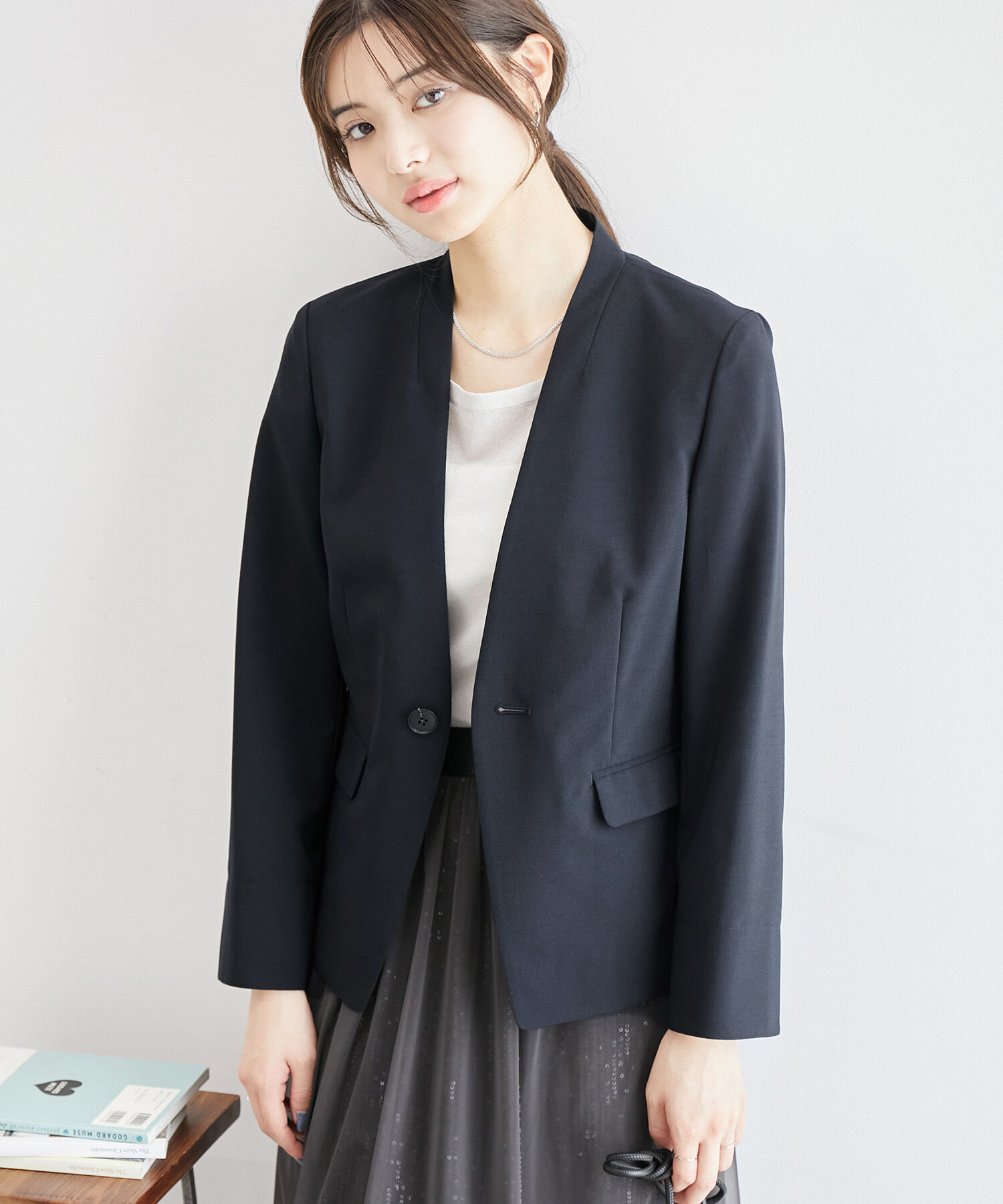 Rope&rsquo;Picnic「リネンライクノーラペルジャケット/セットアップ対応・UVケア」|ノーカラージャケット|