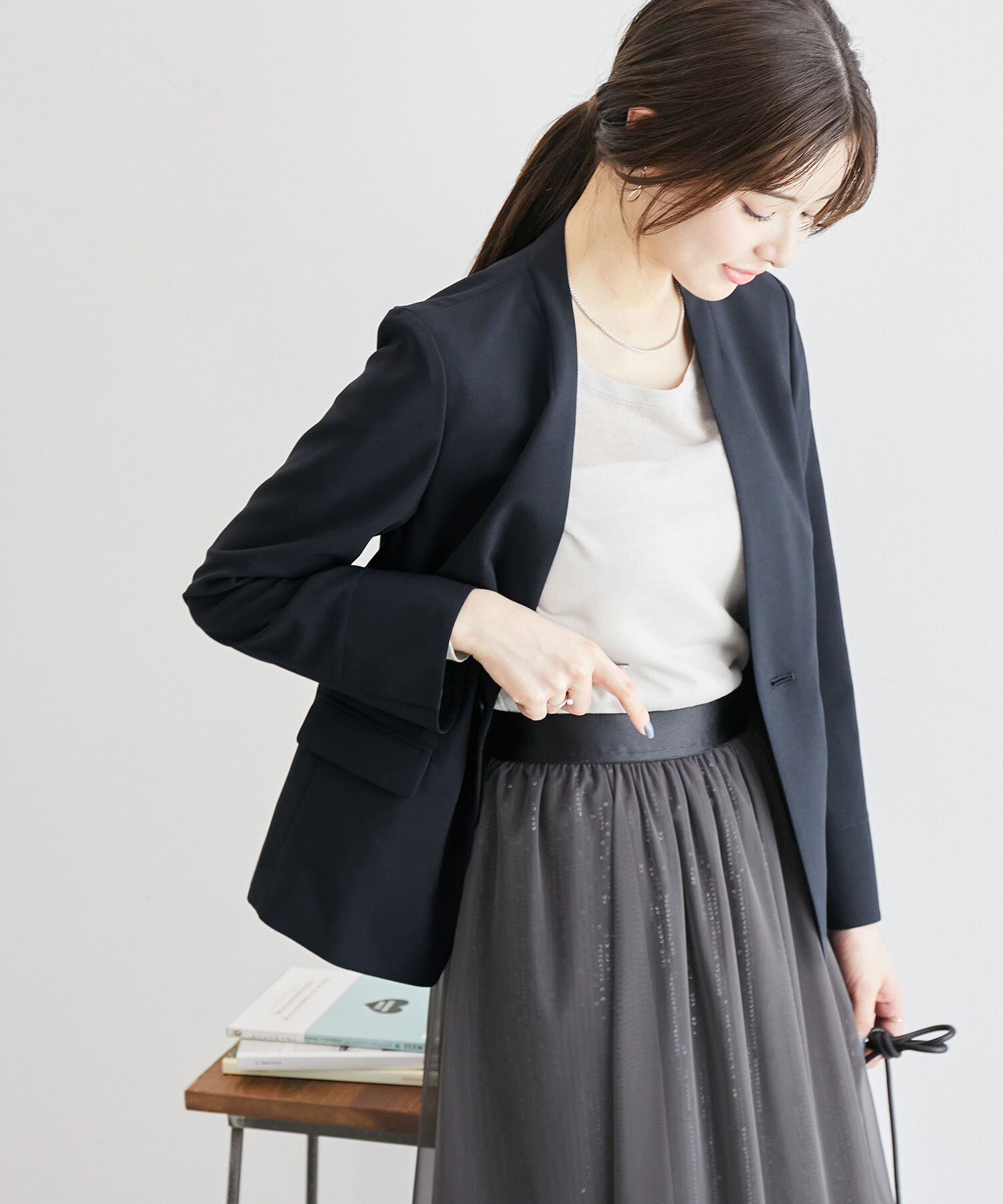 Rope&rsquo;Picnic「リネンライクノーラペルジャケット/セットアップ対応・UVケア」|ノーカラージャケット|