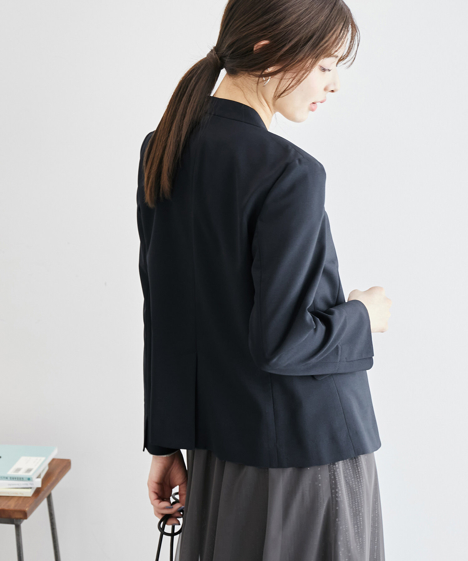 Rope&rsquo;Picnic「リネンライクノーラペルジャケット/セットアップ対応・UVケア」|ノーカラージャケット|