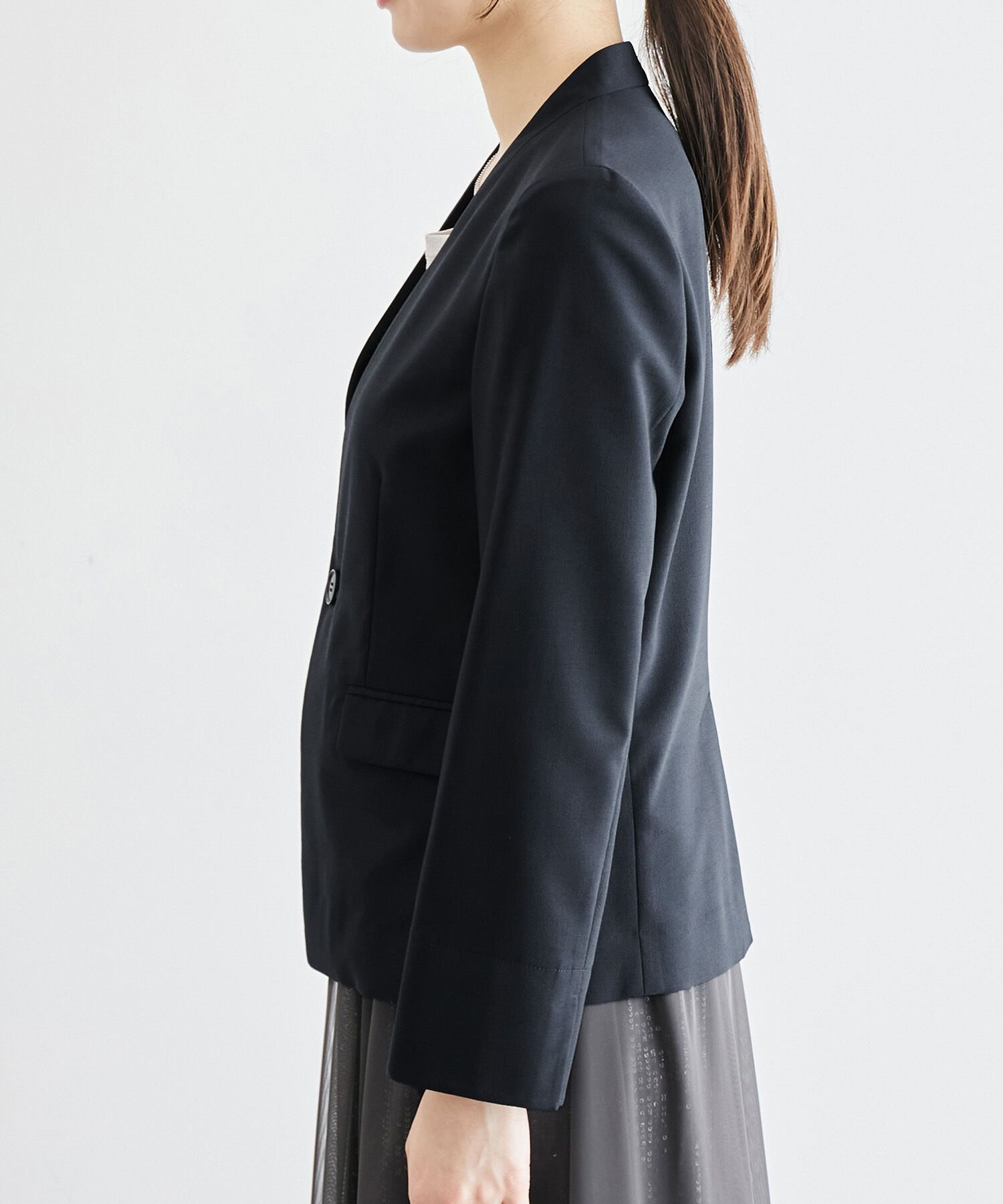 Rope&rsquo;Picnic「リネンライクノーラペルジャケット/セットアップ対応・UVケア」|ノーカラージャケット|