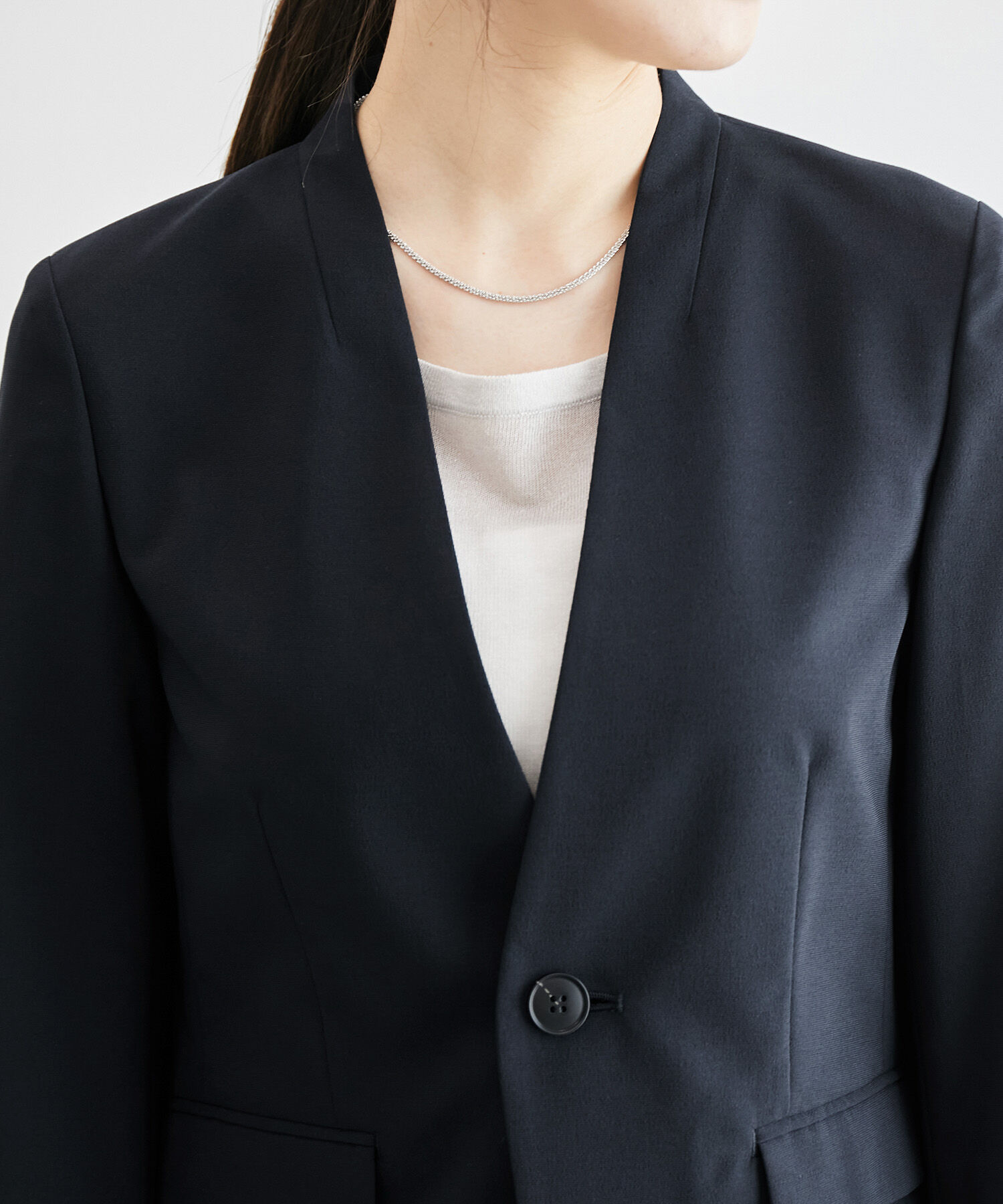 Rope&rsquo;Picnic「リネンライクノーラペルジャケット/セットアップ対応・UVケア」|ノーカラージャケット|