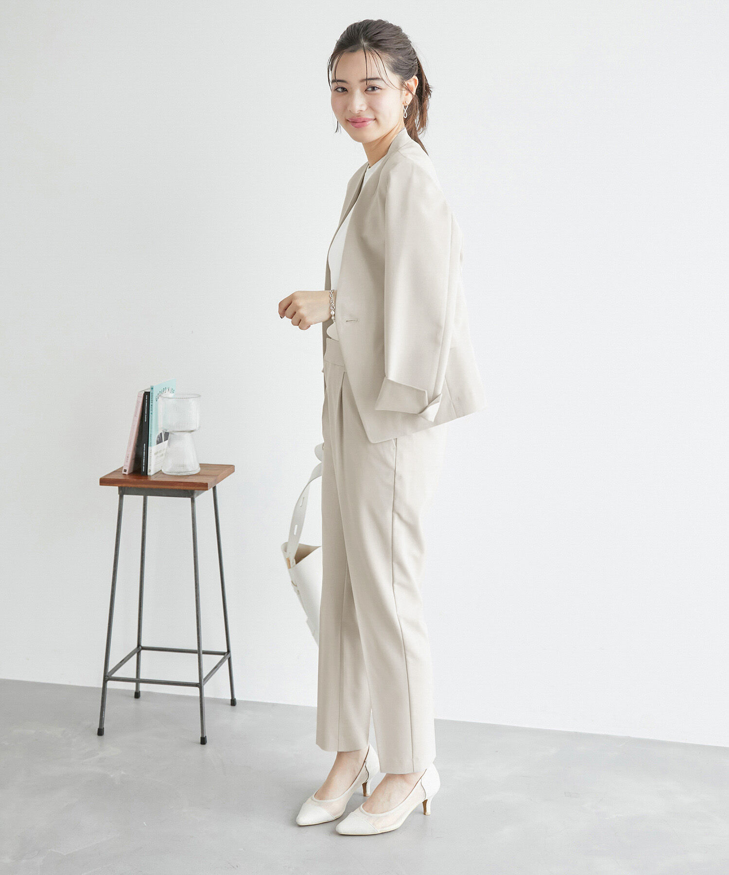 Rope&rsquo;Picnic「リネンライクノーラペルジャケット/セットアップ対応・UVケア」|ノーカラージャケット|