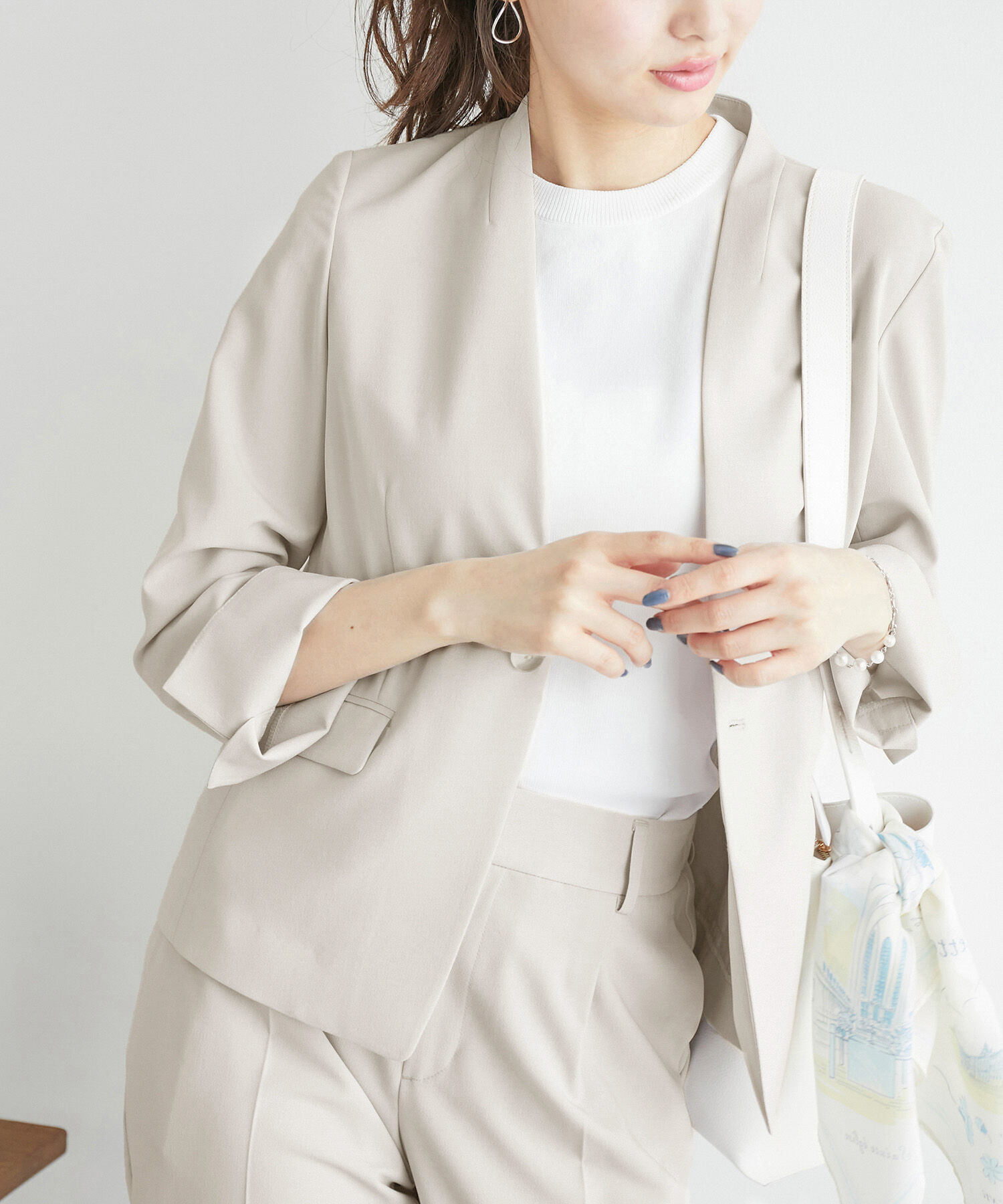 Rope&rsquo;Picnic「リネンライクノーラペルジャケット/セットアップ対応・UVケア」|ノーカラージャケット|