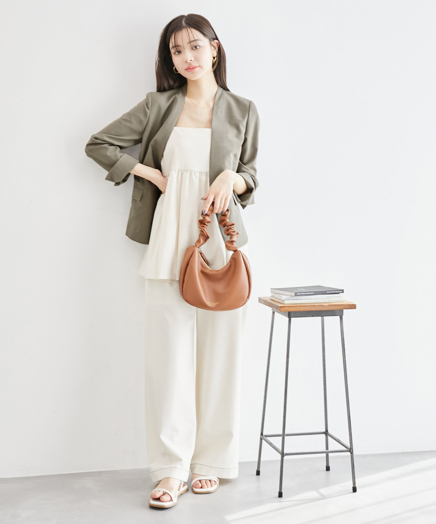 Rope&rsquo;Picnic「リネンライクノーラペルジャケット/セットアップ対応・UVケア」|ノーカラージャケット|