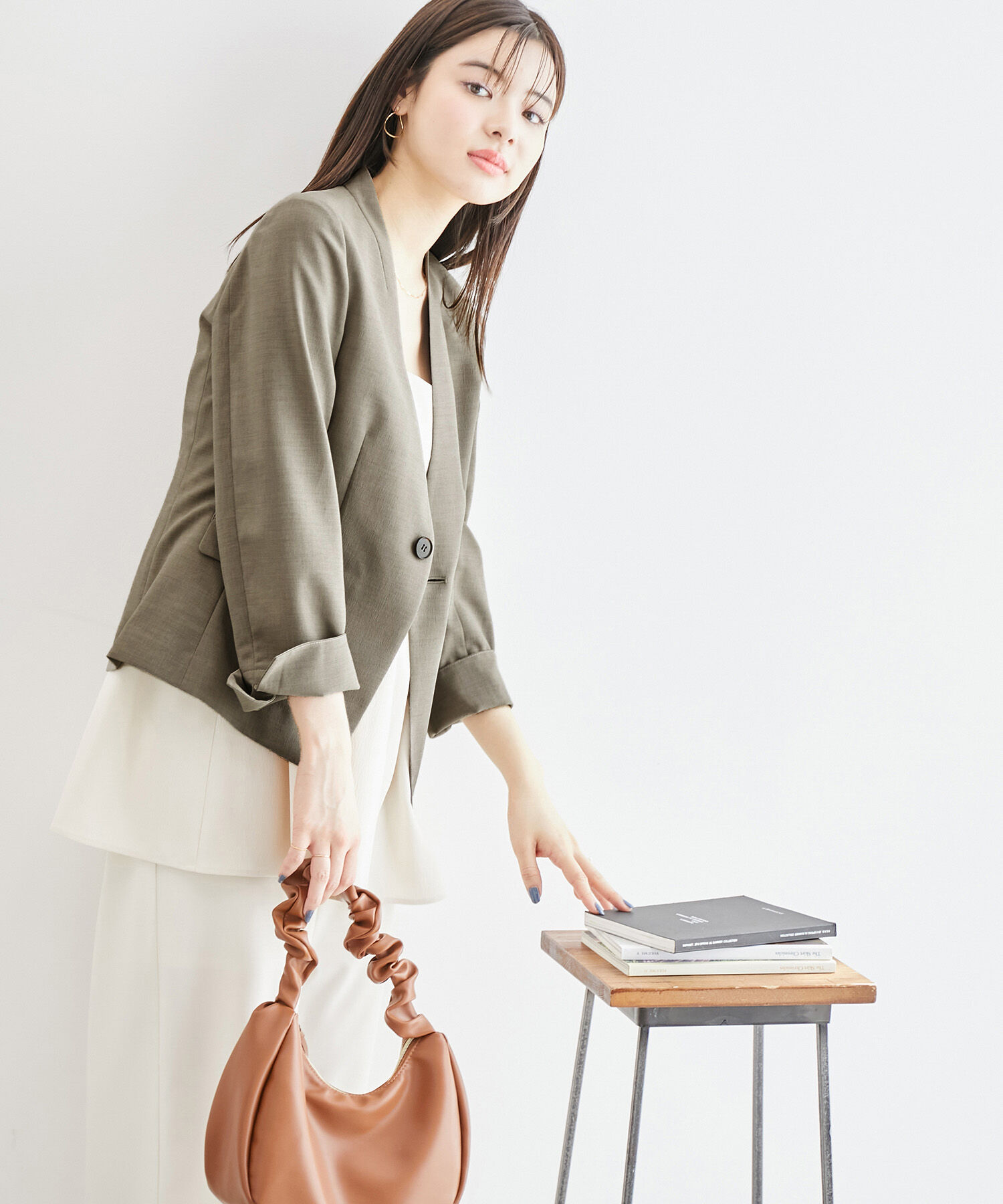 Rope&rsquo;Picnic「リネンライクノーラペルジャケット/セットアップ対応・UVケア」|ノーカラージャケット|