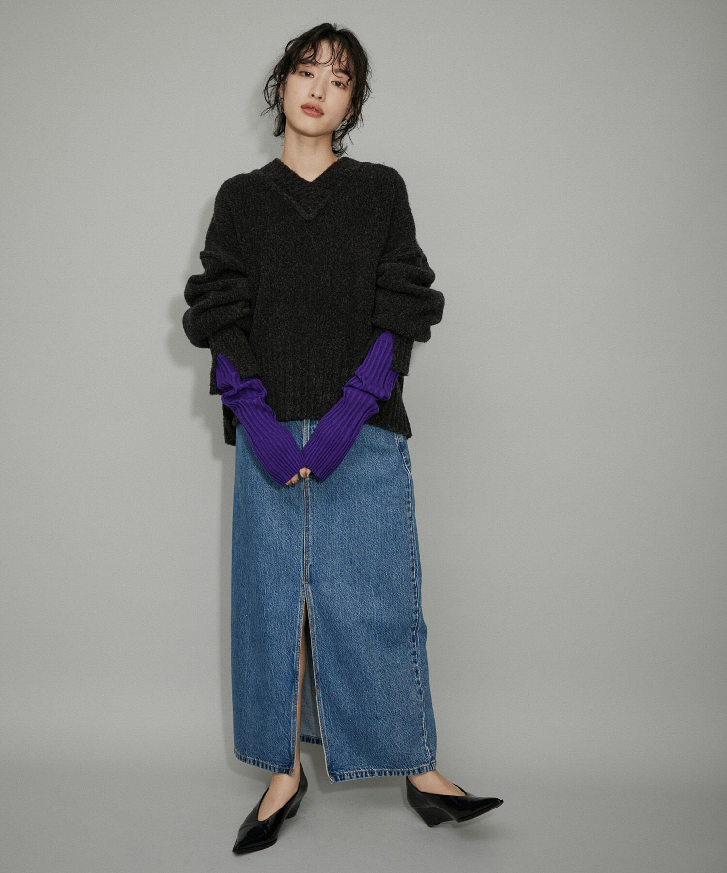 ADAM ET ROPE'「【WEB限定】ケーブル切り替えリブアームウォーマー」|手袋|