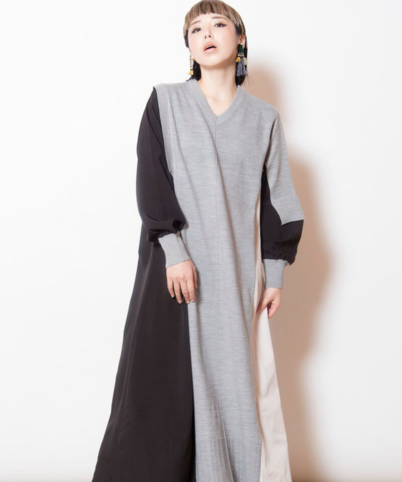  「切替配色ニットワンピース」|ワンピース|IVORY