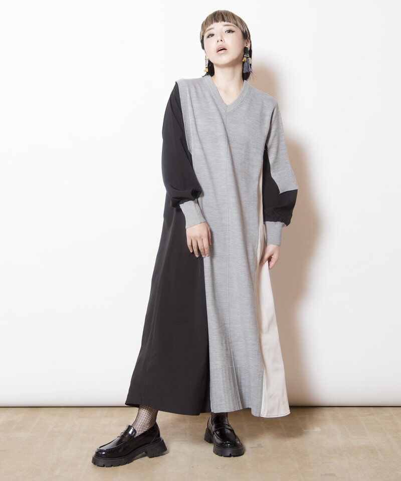  「切替配色ニットワンピース」|ワンピース|