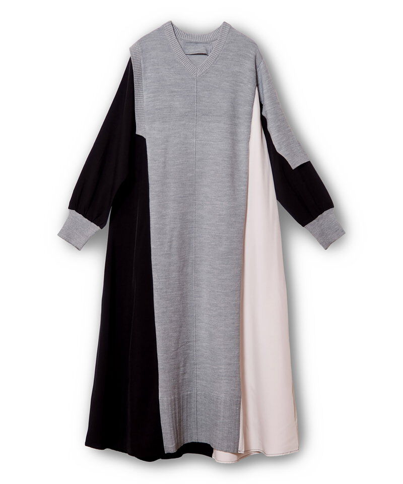  「切替配色ニットワンピース」|ワンピース|