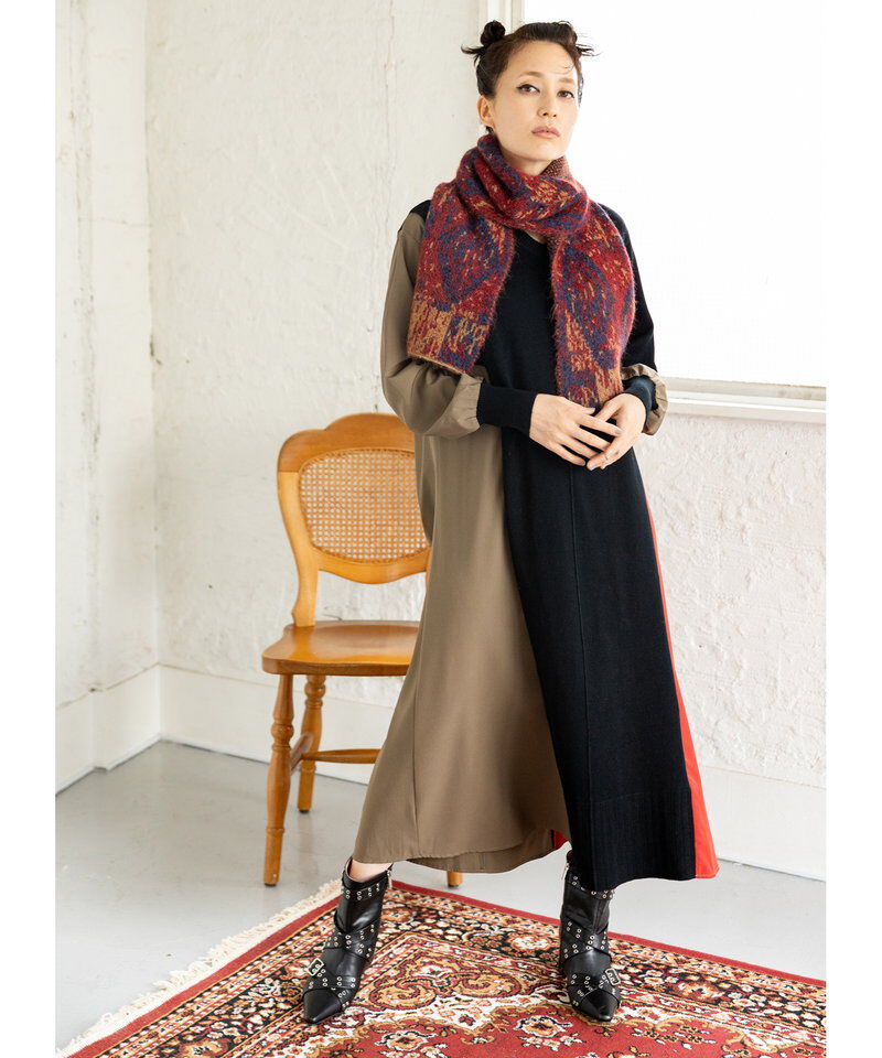  「切替配色ニットワンピース」|ワンピース|