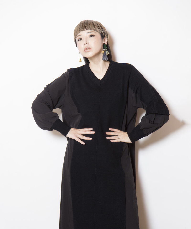  「切替配色ニットワンピース」|ワンピース|