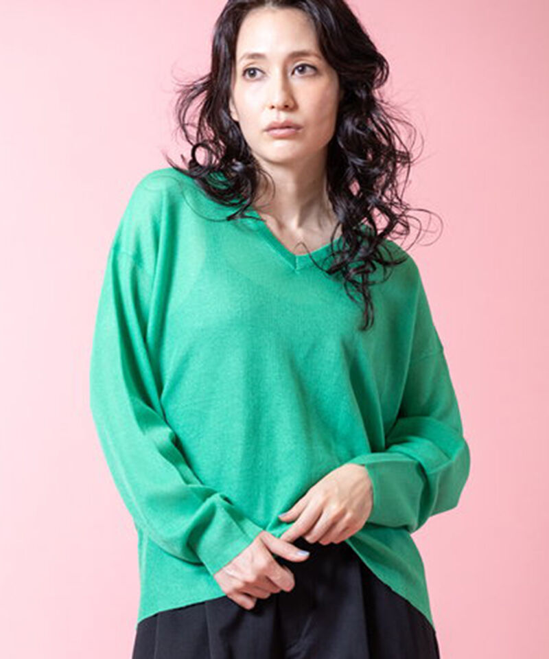 「シアーバックタックニットプルオーバー」|ニット・セーター|GREEN