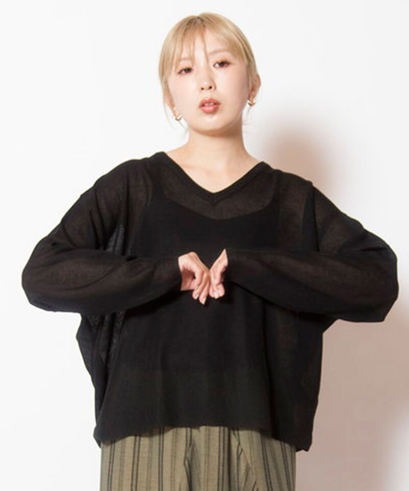  「シアーバックタックニットプルオーバー」|ニット・セーター|BLACK