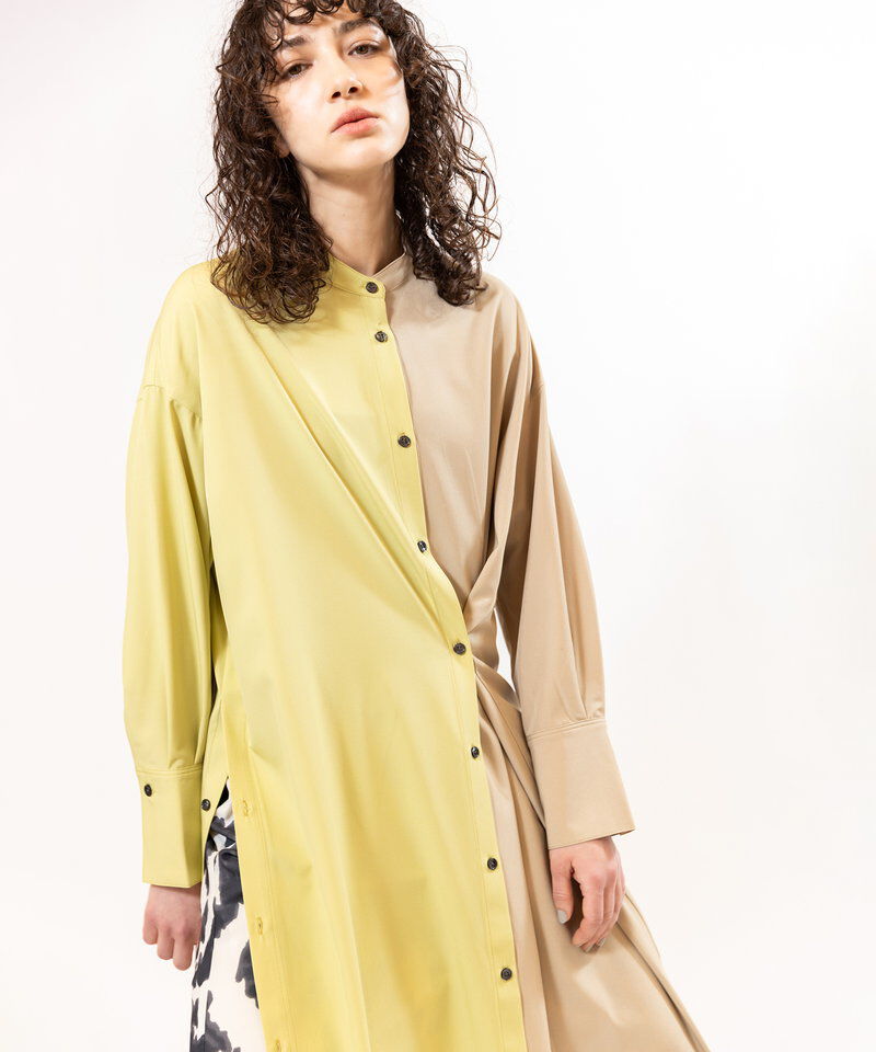  「バイカラーボタンアレンジワンピース」|ワンピース|