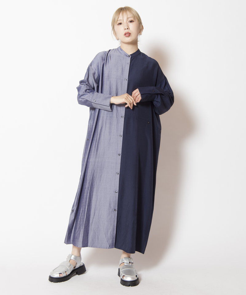  「バイカラーボタンアレンジワンピース」|ワンピース|