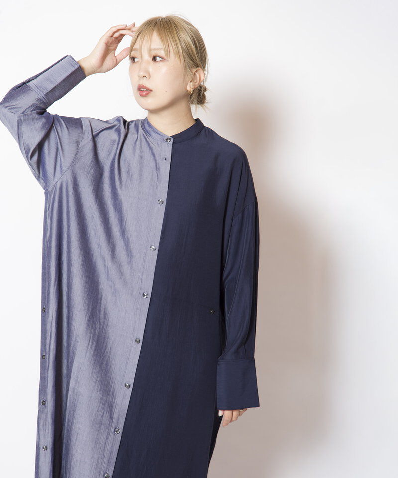  「バイカラーボタンアレンジワンピース」|ワンピース|