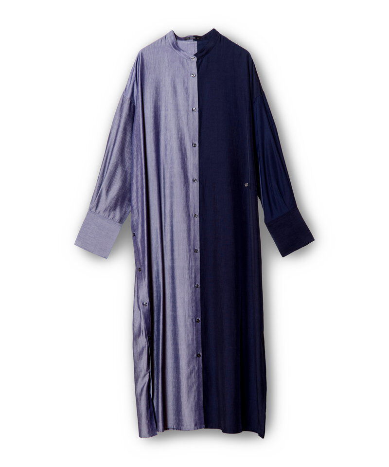  「バイカラーボタンアレンジワンピース」|ワンピース|