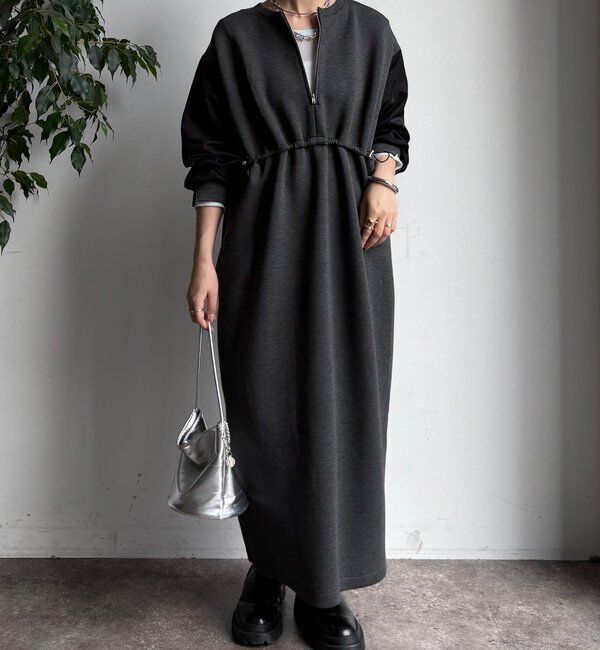  「袖異素材切替ダンボールワンピース」|ワンピース|