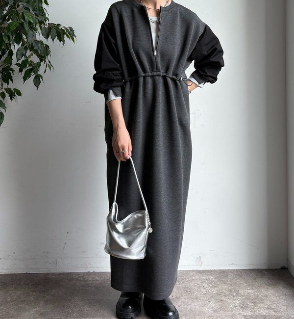  「袖異素材切替ダンボールワンピース」|ワンピース|